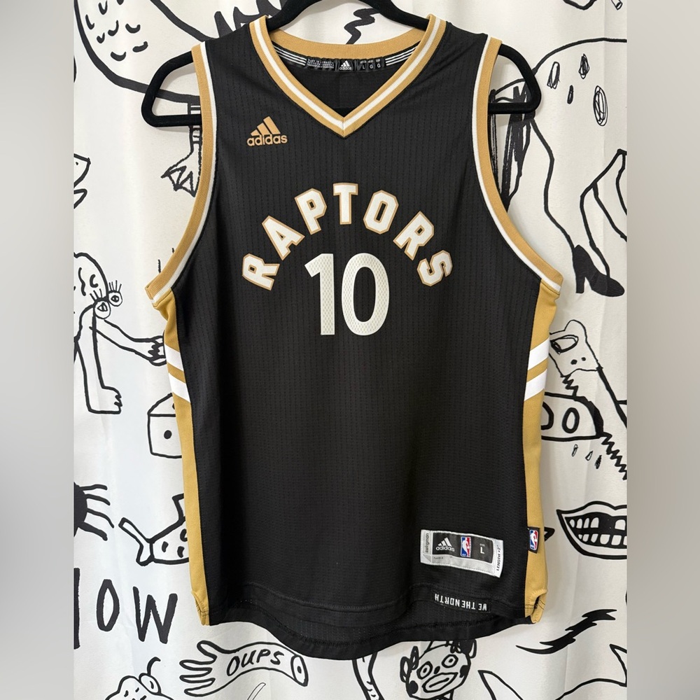 Authentic Adidas NBA Black and Gold Swingman Jersey #10 DeRozan